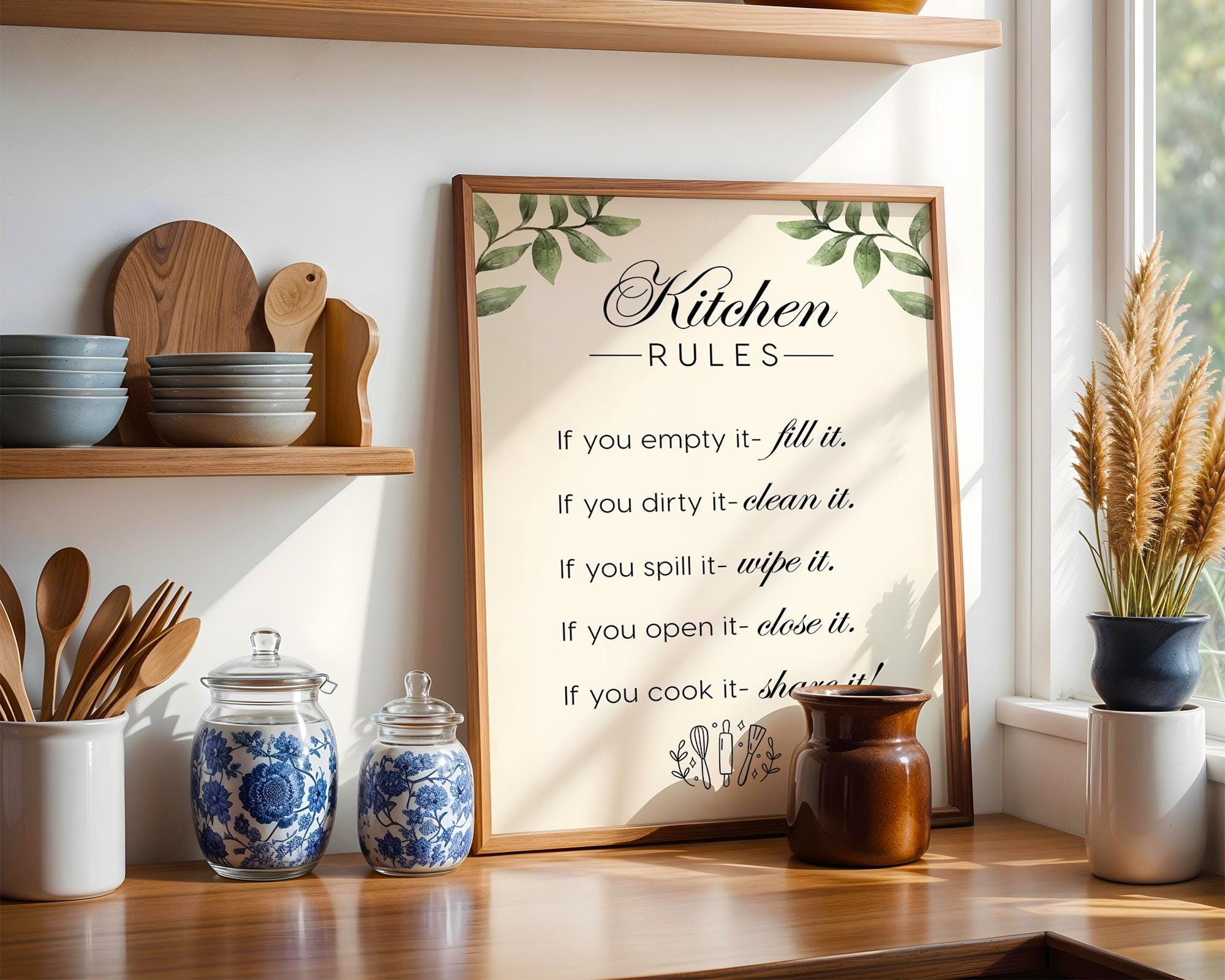 Kitchen Rules Sign, Funny Kitchen Wall Art, Farmhouse Kitchen Quote Print, Rustic Cooking Poster, Modern Kitchen Wall Decor DIGITAL DOWNLOAD