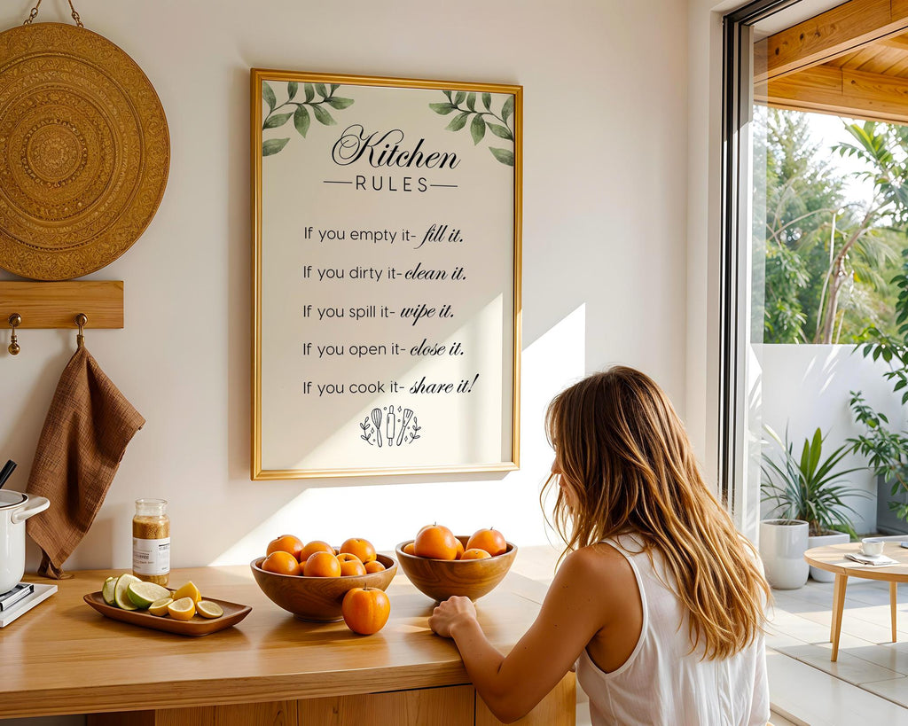 Kitchen Rules Sign, Funny Kitchen Wall Art, Farmhouse Kitchen Quote Print, Rustic Cooking Poster, Modern Kitchen Wall Decor DIGITAL DOWNLOAD