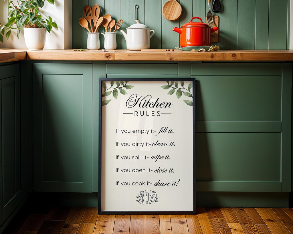 Kitchen Rules Sign, Funny Kitchen Wall Art, Farmhouse Kitchen Quote Print, Rustic Cooking Poster, Modern Kitchen Wall Decor DIGITAL DOWNLOAD
