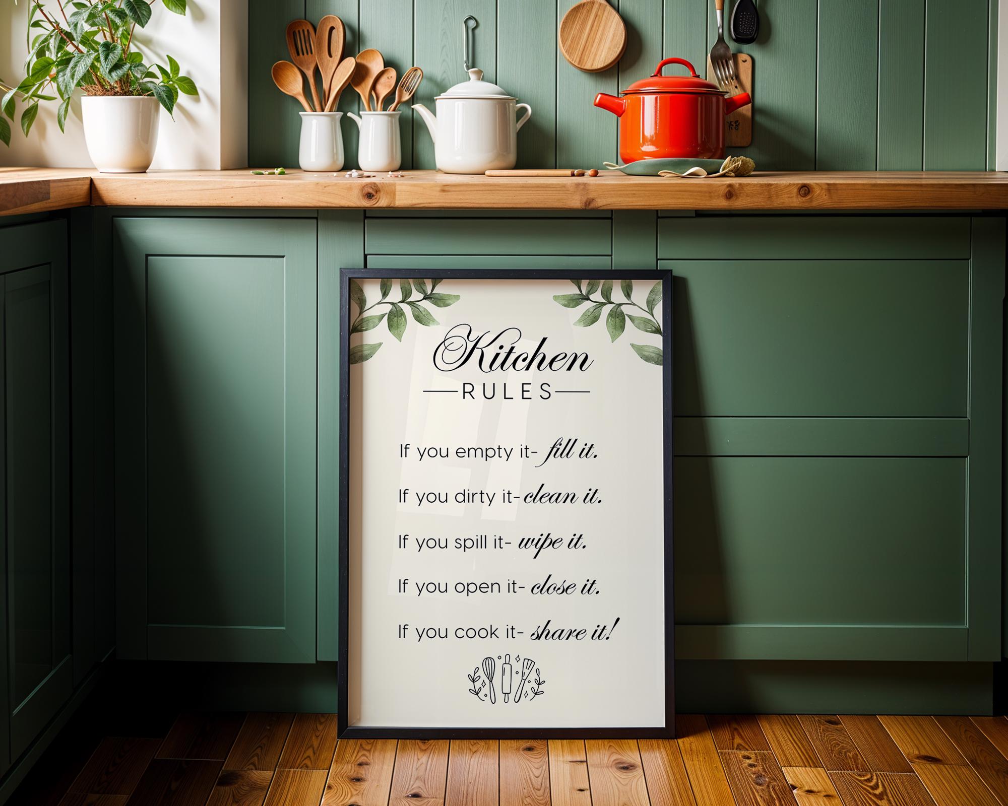 Kitchen Rules Sign, Funny Kitchen Wall Art, Farmhouse Kitchen Quote Print, Rustic Cooking Poster, Modern Kitchen Wall Decor DIGITAL DOWNLOAD