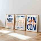 Set of 3 Kitchen Wall Art, Trendy Cin Cin Cheers Print, Retro Happy Hour Poster, Pasta Lover Food Print, Fun Bar Cart Gift DIGITAL DOWNLOAD