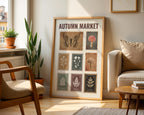 Autumn Market Sign Fall Stamps Print, Fall wall art, Rustic fall Print, Fall Farmhouse, Retro Autumn Artwork Trendy Vintage Stamp Collection