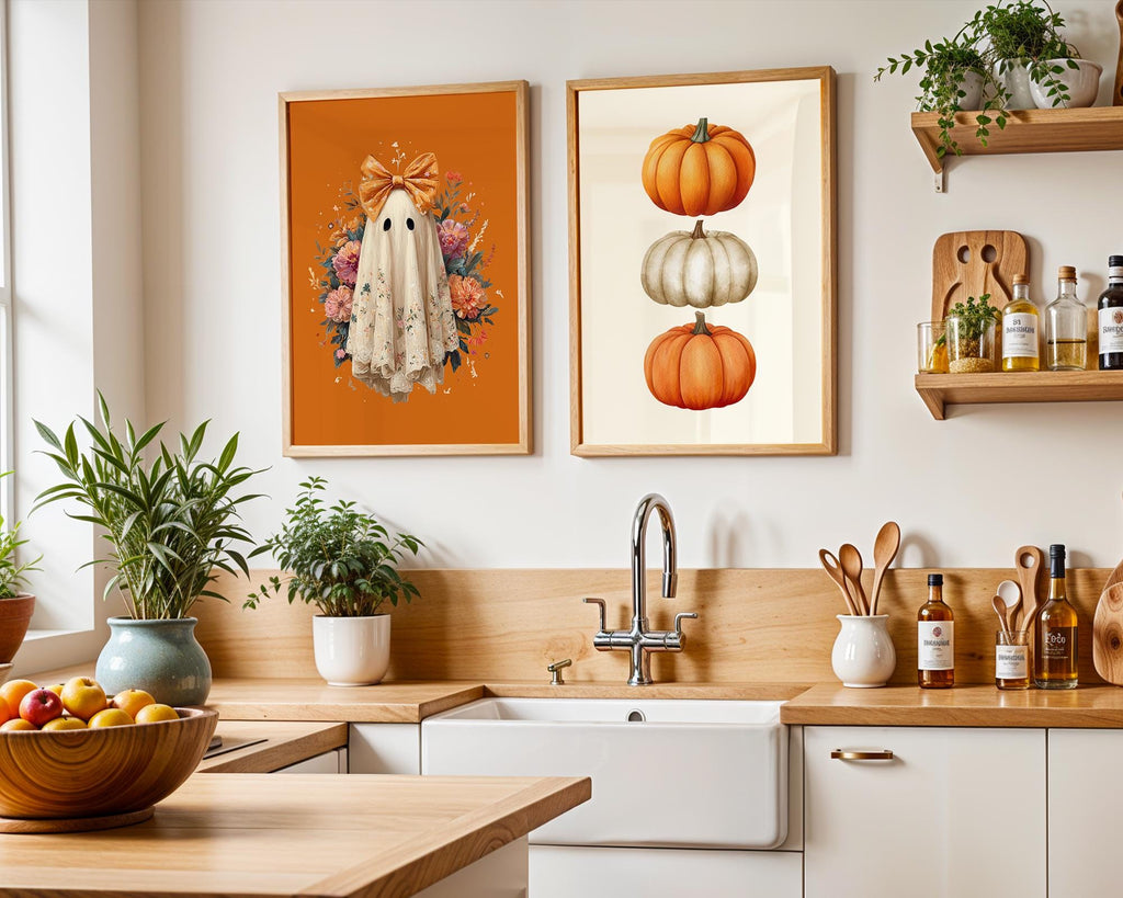 Autumn Wall Art Bundle Set of 12, Fall Prints, Pumpkin Spice Latte Decor, Cozy Ghost Halloween Posters, Autumn Market DIGITAL DOWNLOAD