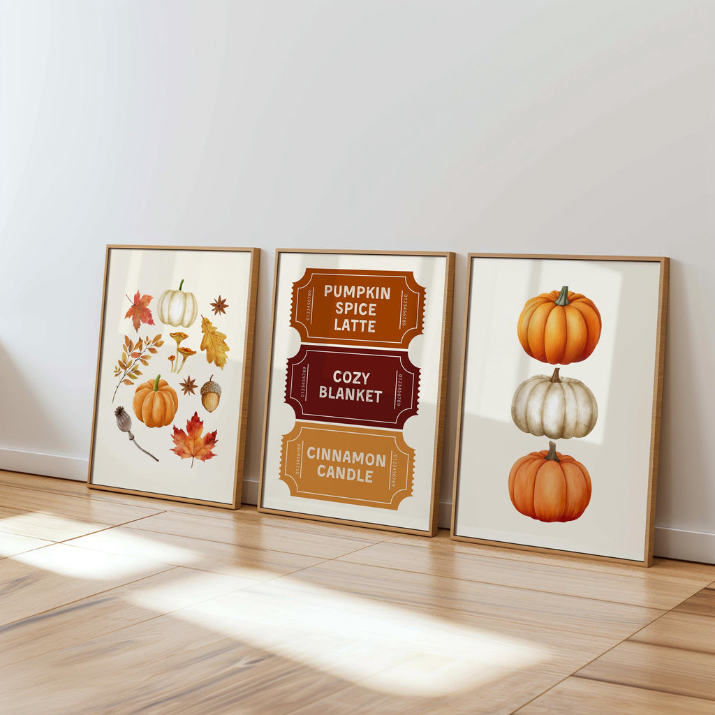 Autumn Wall Art Bundle Set of 12, Fall Prints, Pumpkin Spice Latte Decor, Cozy Ghost Halloween Posters, Autumn Market DIGITAL DOWNLOAD