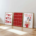 Christmas Wall Art Set of 3, Funny Holiday Prints, Fa La La Poster, Retro Pin Up Christmas Decor, Red Bow Minimalist Xmas Digital Bundle