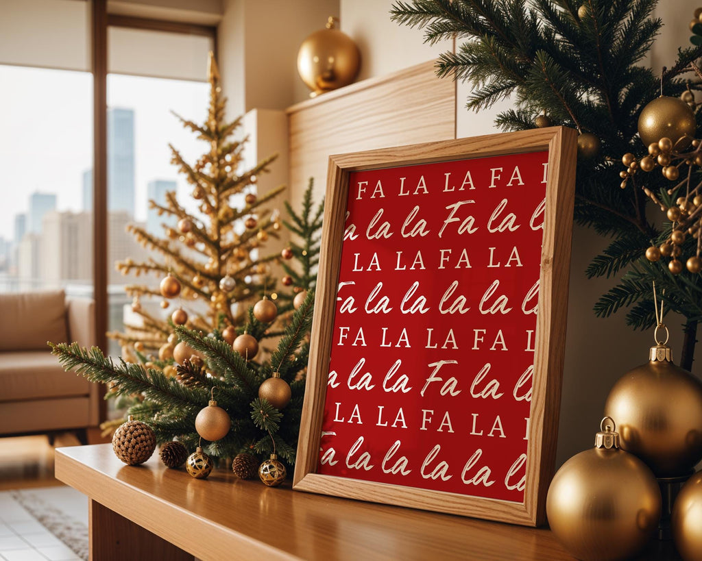 Fa La La Christmas Wall Art, Red Holiday Poster, Funny Xmas Printable Decor, Minimalist Christmas Typography Print, Festive DIGITAL DOWNLOAD