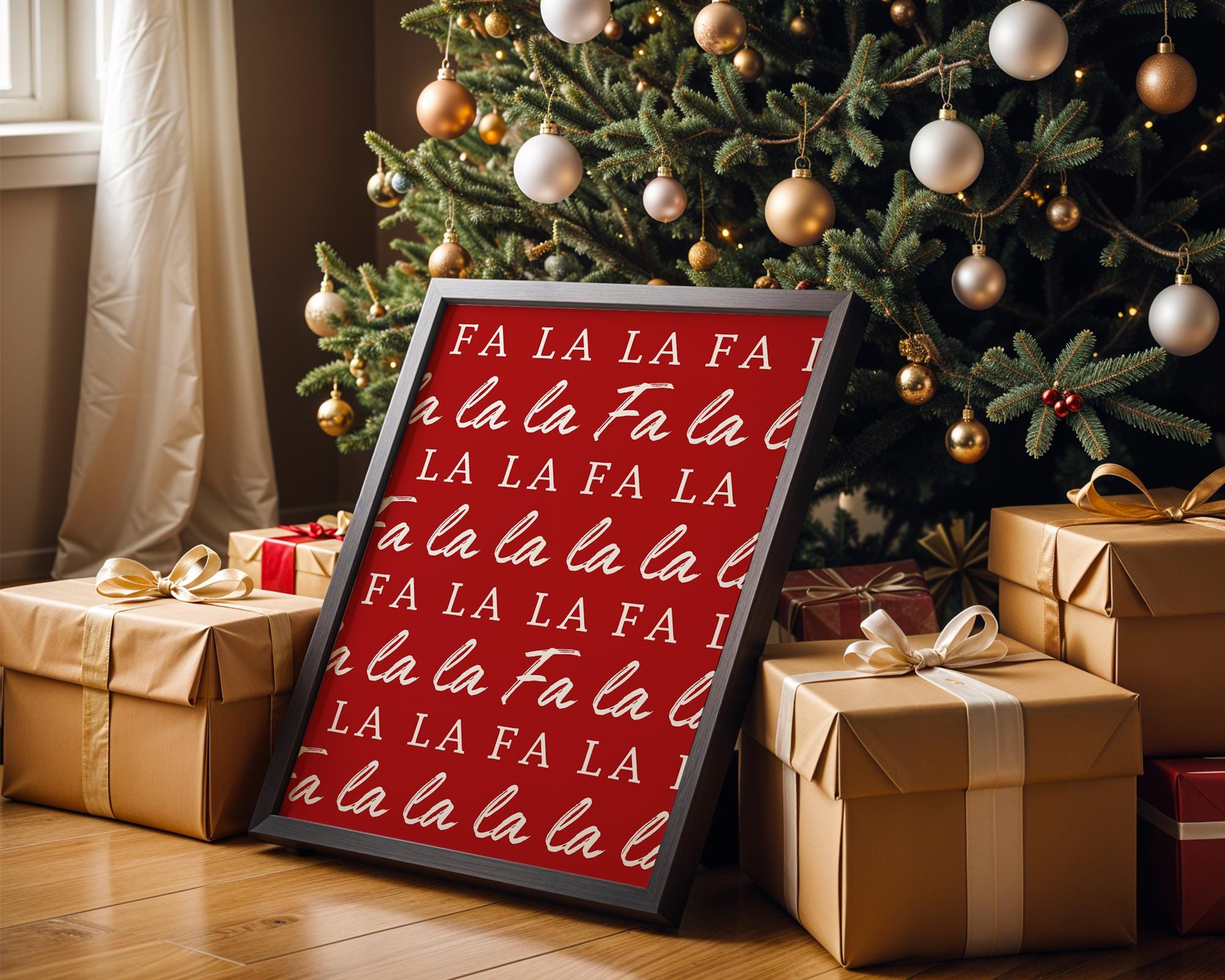 Fa La La Christmas Wall Art, Red Holiday Poster, Funny Xmas Printable Decor, Minimalist Christmas Typography Print, Festive DIGITAL DOWNLOAD