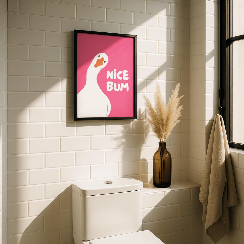 Nice Bum Cute Bathroom Wall Art Funny Bathroom Print Trendy Minimalist Cute Decor pink Funny Bathroom Wall Art Print Silly Goose Print