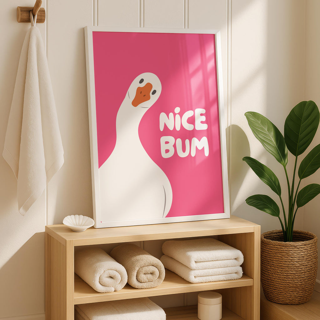 Nice Bum Cute Bathroom Wall Art Funny Bathroom Print Trendy Minimalist Cute Decor pink Funny Bathroom Wall Art Print Silly Goose Print