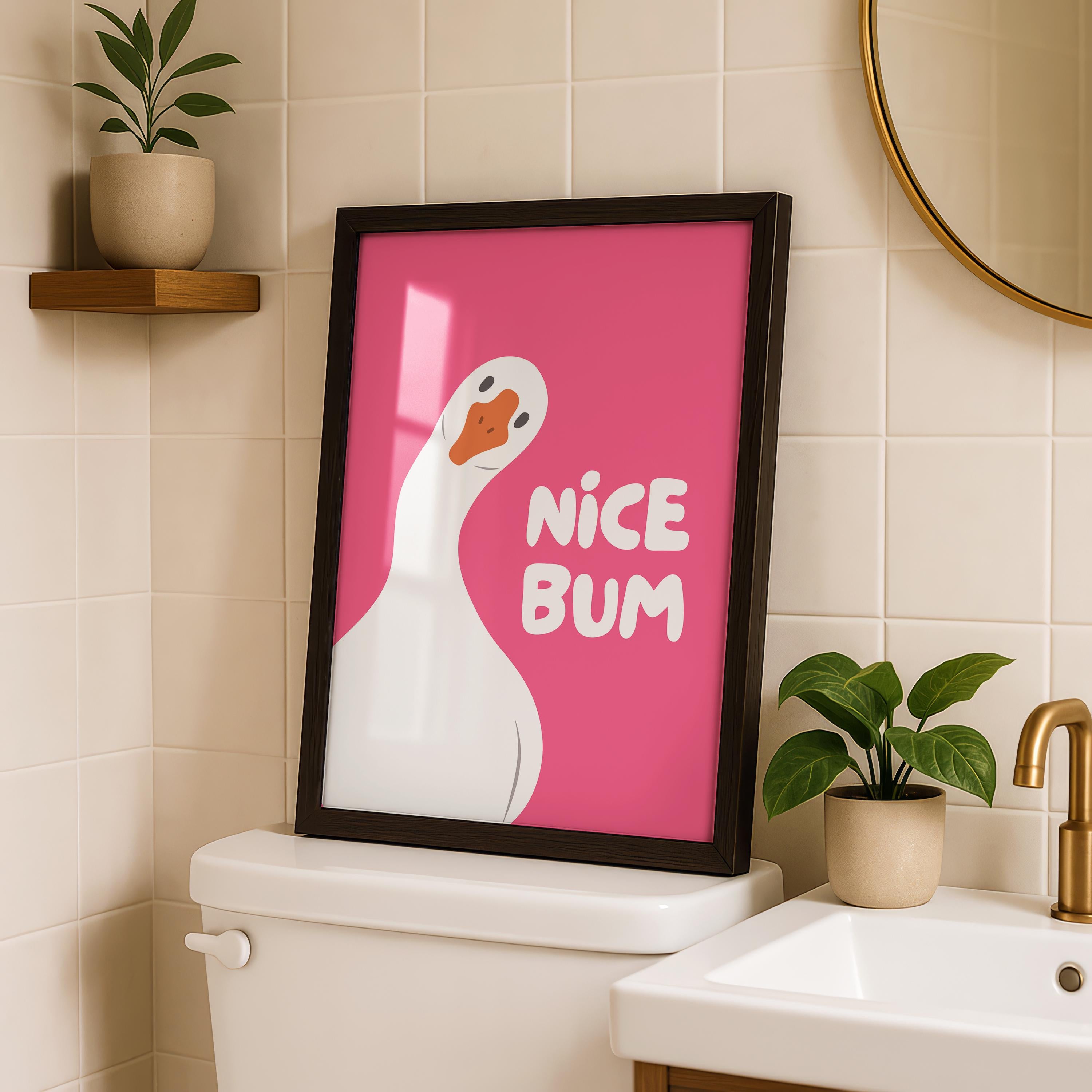 Nice Bum Cute Bathroom Wall Art Funny Bathroom Print Trendy Minimalist Cute Decor pink Funny Bathroom Wall Art Print Silly Goose Print