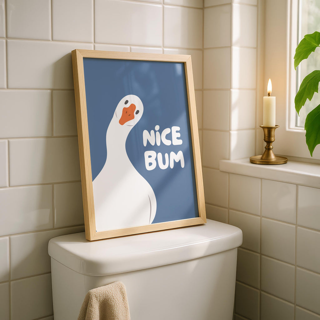 Nice Bum Cute Bathroom Wall Art Funny Bathroom Print Trendy Minimalist Cute Decor blue Funny Bathroom Wall Art Print Silly Goose Print