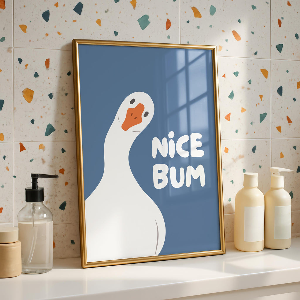 Nice Bum Cute Bathroom Wall Art Funny Bathroom Print Trendy Minimalist Cute Decor blue Funny Bathroom Wall Art Print Silly Goose Print
