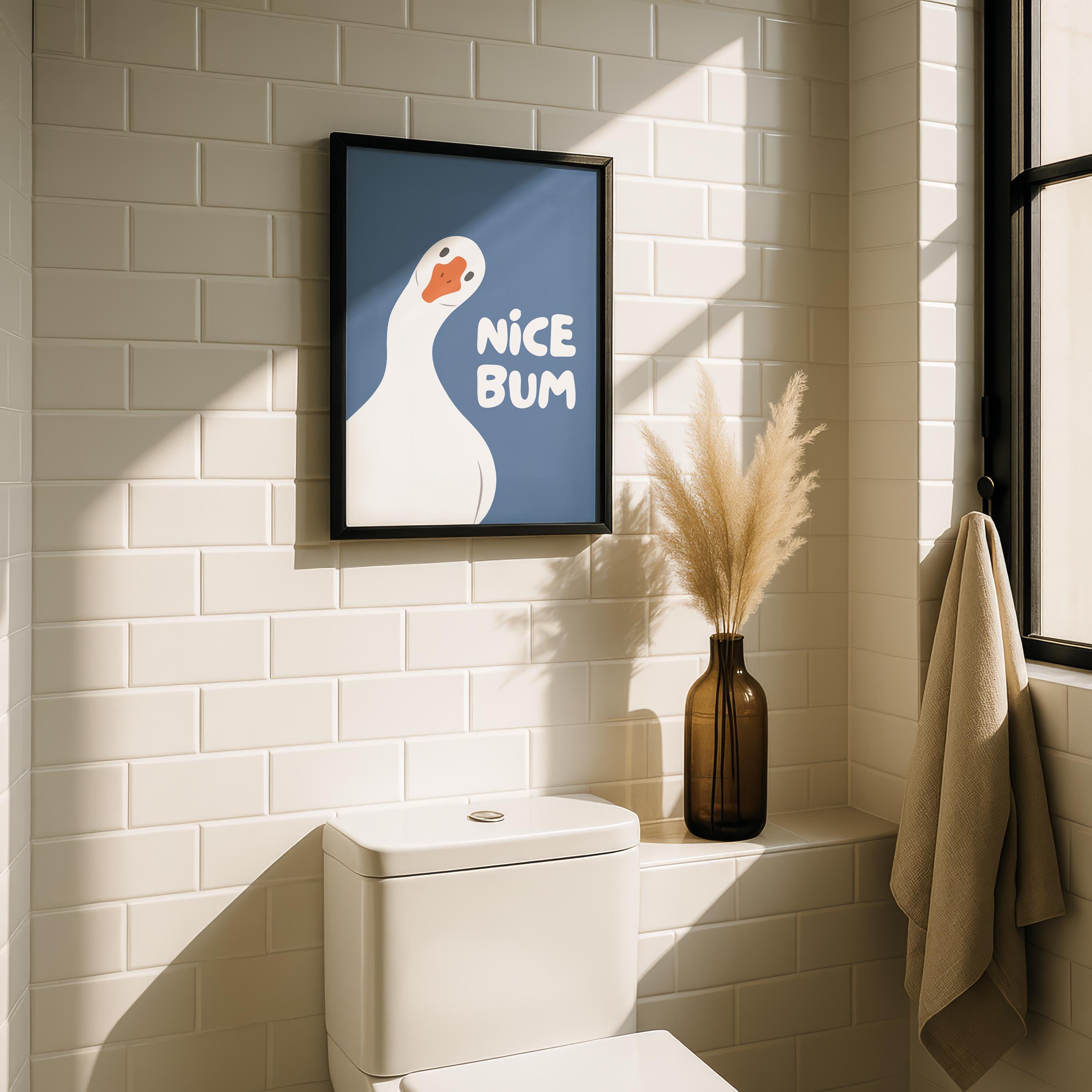 Nice Bum Cute Bathroom Wall Art Funny Bathroom Print Trendy Minimalist Cute Decor blue Funny Bathroom Wall Art Print Silly Goose Print