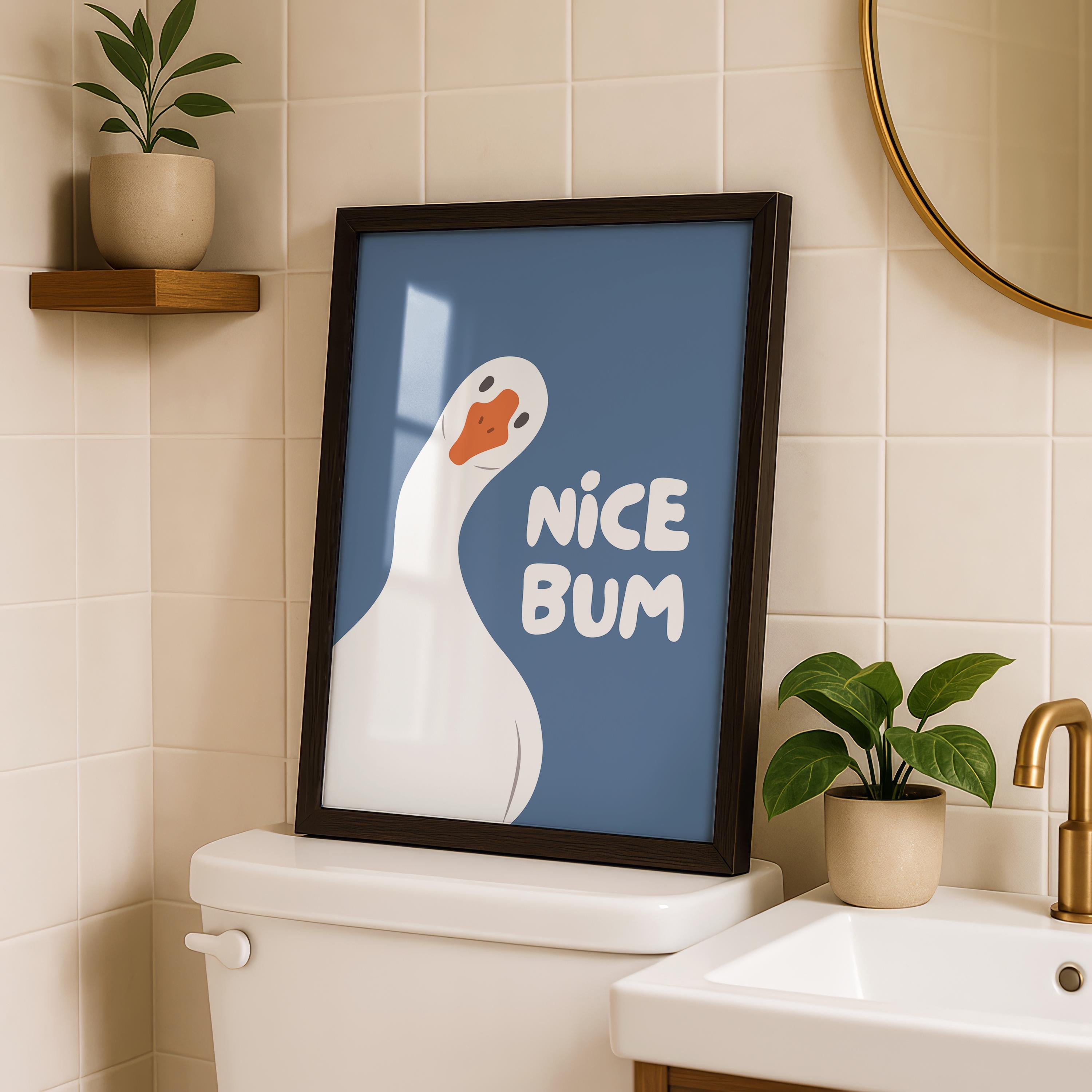 Nice Bum Cute Bathroom Wall Art Funny Bathroom Print Trendy Minimalist Cute Decor blue Funny Bathroom Wall Art Print Silly Goose Print
