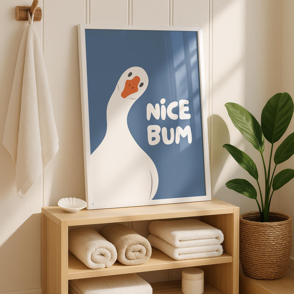 Nice Bum Cute Bathroom Wall Art Funny Bathroom Print Trendy Minimalist Cute Decor blue Funny Bathroom Wall Art Print Silly Goose Print
