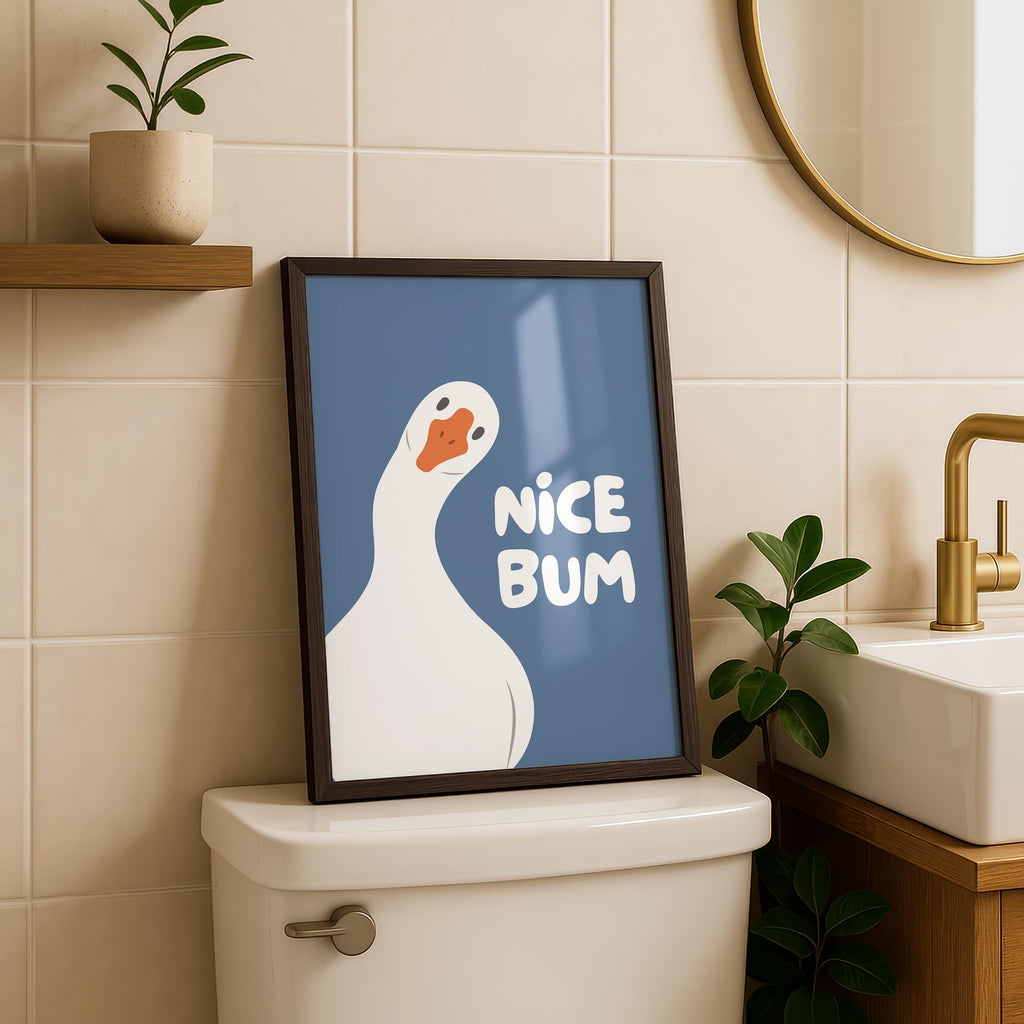 Nice Bum Cute Bathroom Wall Art Funny Bathroom Print Trendy Minimalist Cute Decor blue Funny Bathroom Wall Art Print Silly Goose Print