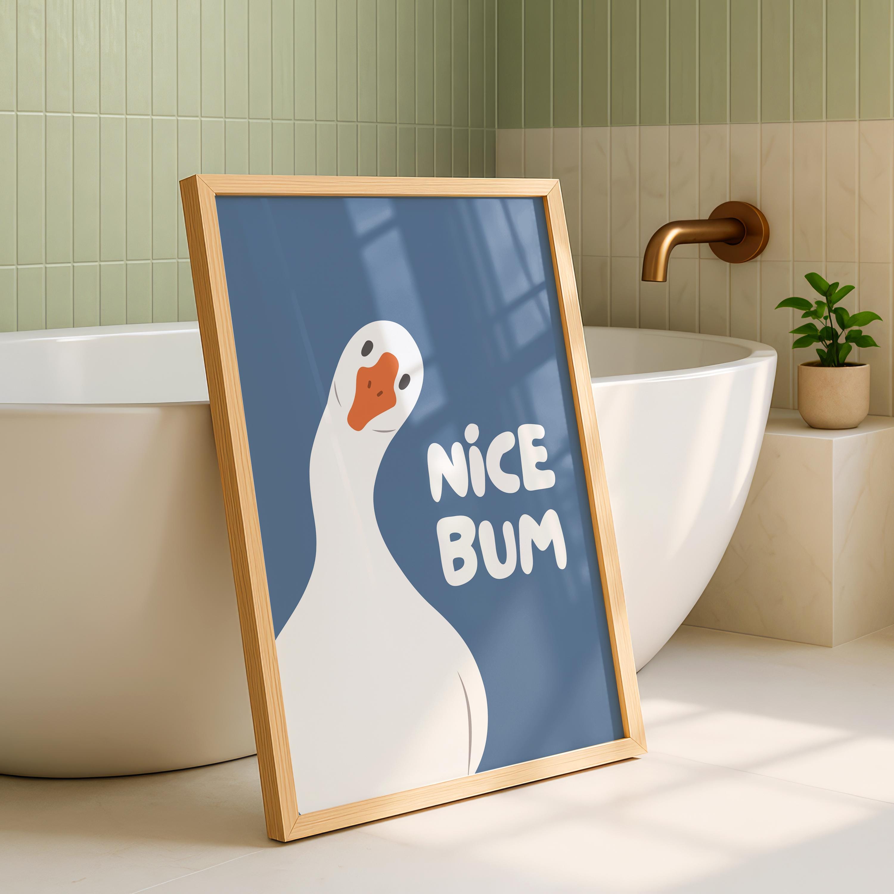 Nice Bum Cute Bathroom Wall Art Funny Bathroom Print Trendy Minimalist Cute Decor blue Funny Bathroom Wall Art Print Silly Goose Print