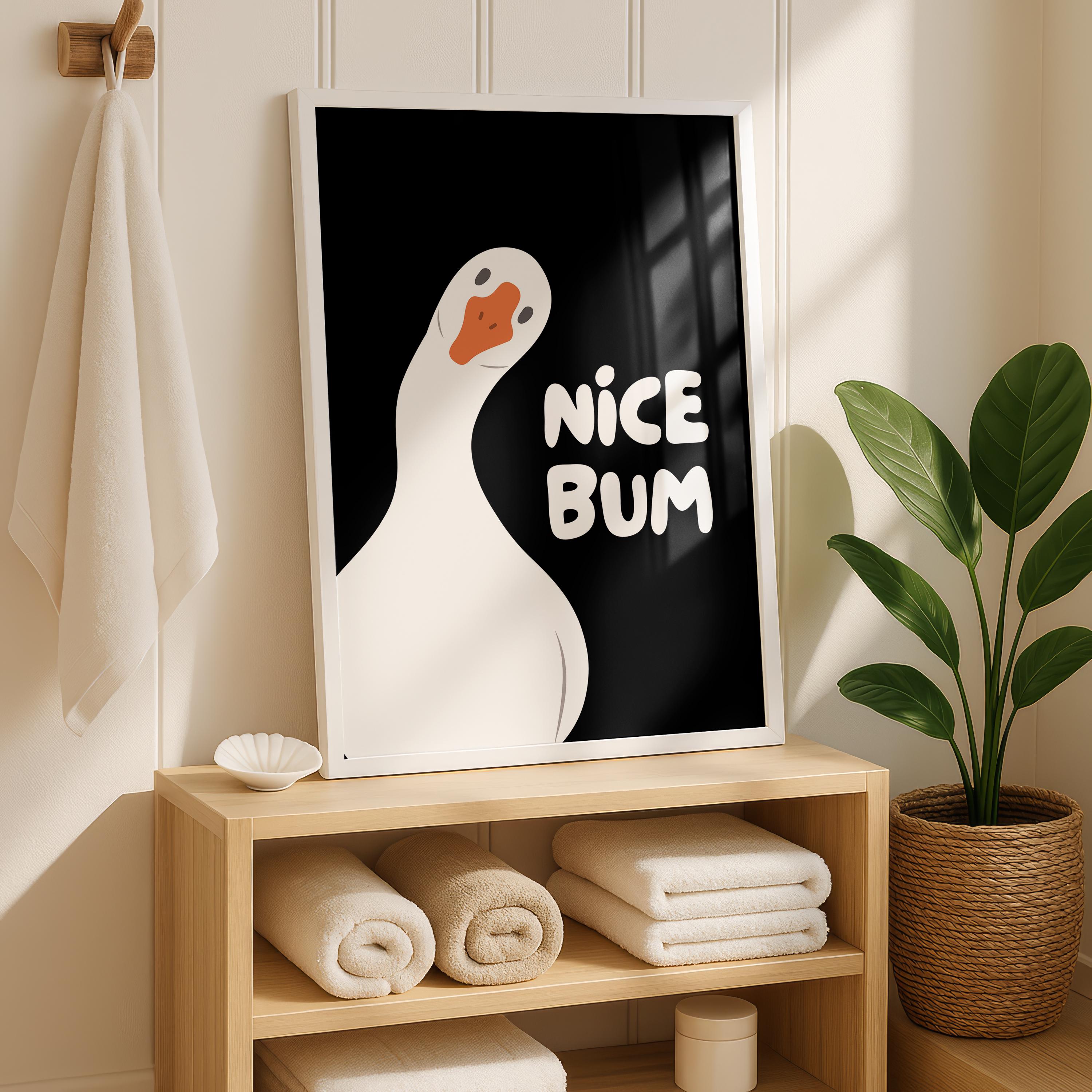 Nice Bum Cute Bathroom Wall Art Funny Bathroom Print Trendy Minimalist Cute Decor black Funny Bathroom Wall Art Print Silly Goose Print