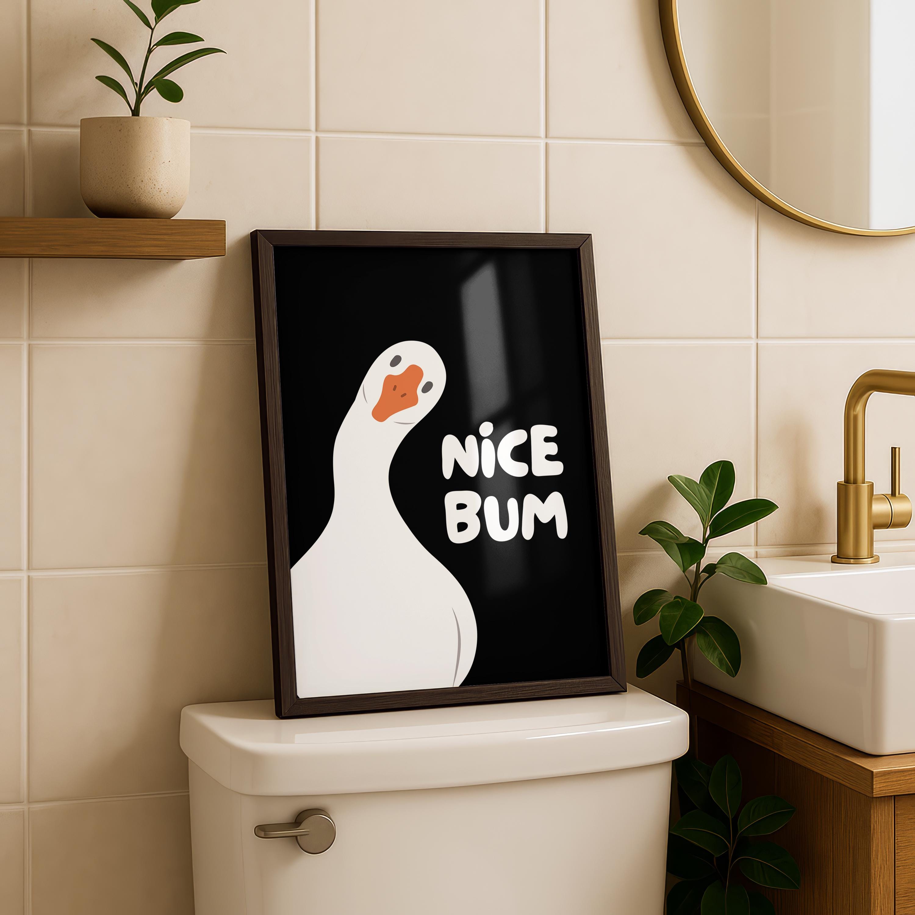Nice Bum Cute Bathroom Wall Art Funny Bathroom Print Trendy Minimalist Cute Decor black Funny Bathroom Wall Art Print Silly Goose Print