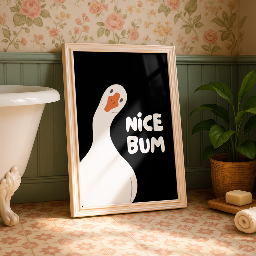 Nice Bum Cute Bathroom Wall Art Funny Bathroom Print Trendy Minimalist Cute Decor black Funny Bathroom Wall Art Print Silly Goose Print