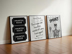 Haunted House Ticket Stub Print, Spooky Newspaper Wall Art, Trendy Guest Check Poster, Skeleton Halloween Decor Gothic Printable Set DIGITAL