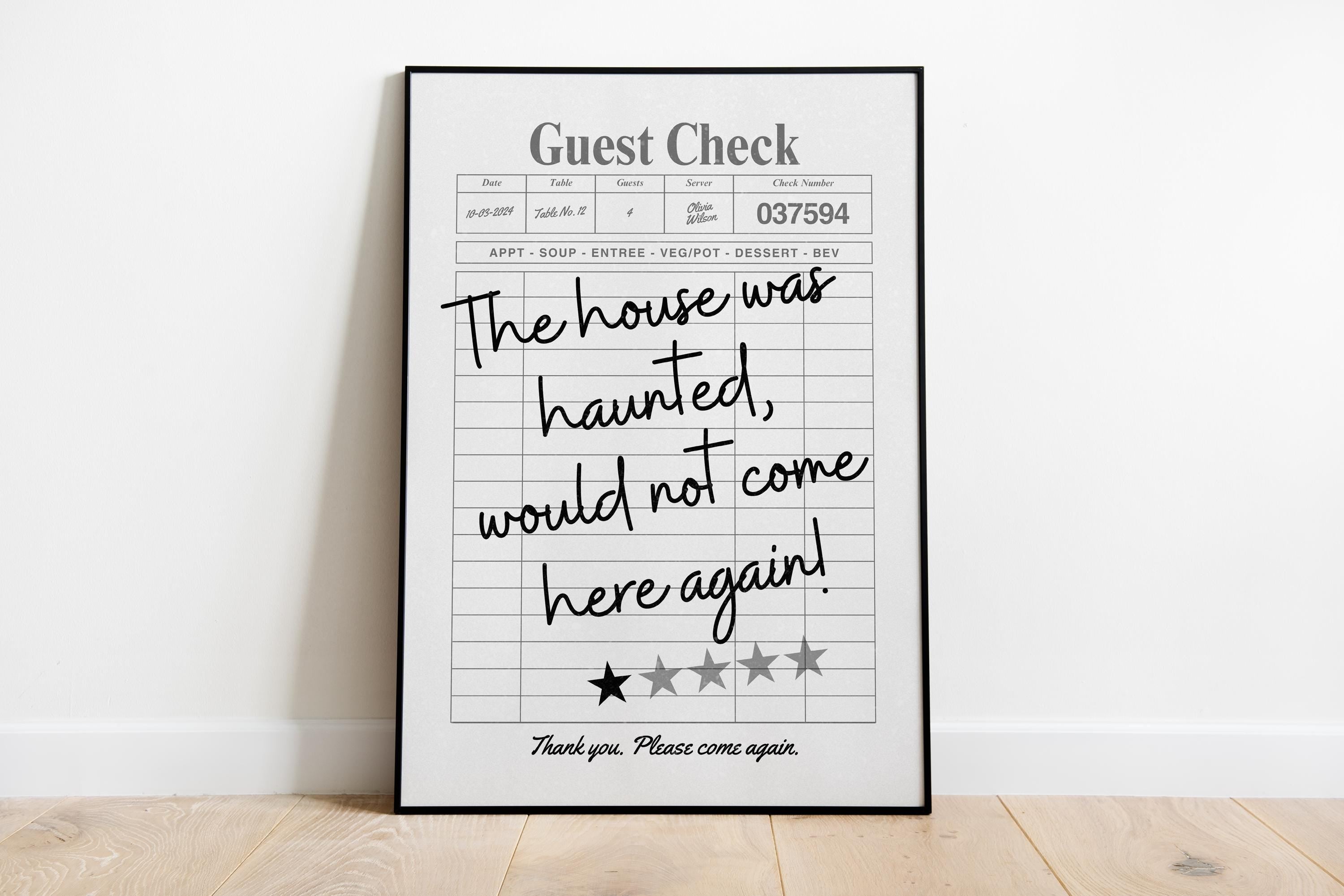 Haunted House Ticket Stub Print, Spooky Newspaper Wall Art, Trendy Guest Check Poster, Skeleton Halloween Decor Gothic Printable Set DIGITAL