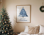 Blue Merry Christmas Wall Art, Winter Holiday Poster, Neutral Xmas Printable, Modern Festive Wall Decor, Minimalist Christmas Digital