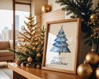 Blue Merry Christmas Wall Art, Winter Holiday Poster, Neutral Xmas Printable, Modern Festive Wall Decor, Minimalist Christmas Digital