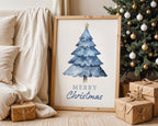 Blue Merry Christmas Wall Art, Winter Holiday Poster, Neutral Xmas Printable, Modern Festive Wall Decor, Minimalist Christmas Digital