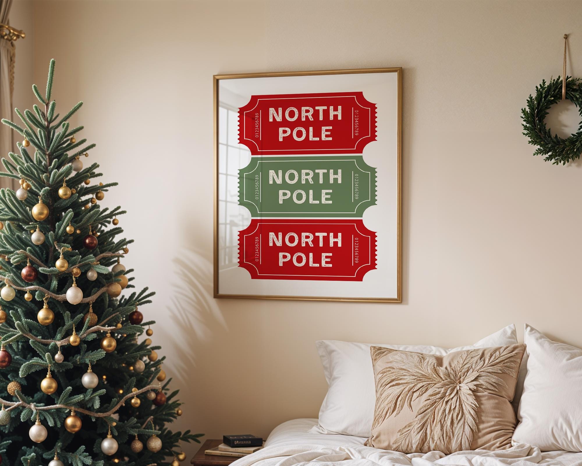 North Pole Ticket Christmas Wall Art, Holiday Stub Poster, Vintage Xmas Printable, Festive Coupon Style Decor, Red Green Christmas Digital