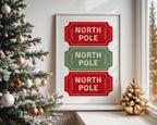 North Pole Ticket Christmas Wall Art, Holiday Stub Poster, Vintage Xmas Printable, Festive Coupon Style Decor, Red Green Christmas Digital