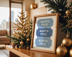 Blue North Pole Ticket Christmas Wall Art, Winter Holiday Stub Poster, Festive Xmas Coupon Print, Neutral Christmas Decor, Digital Download
