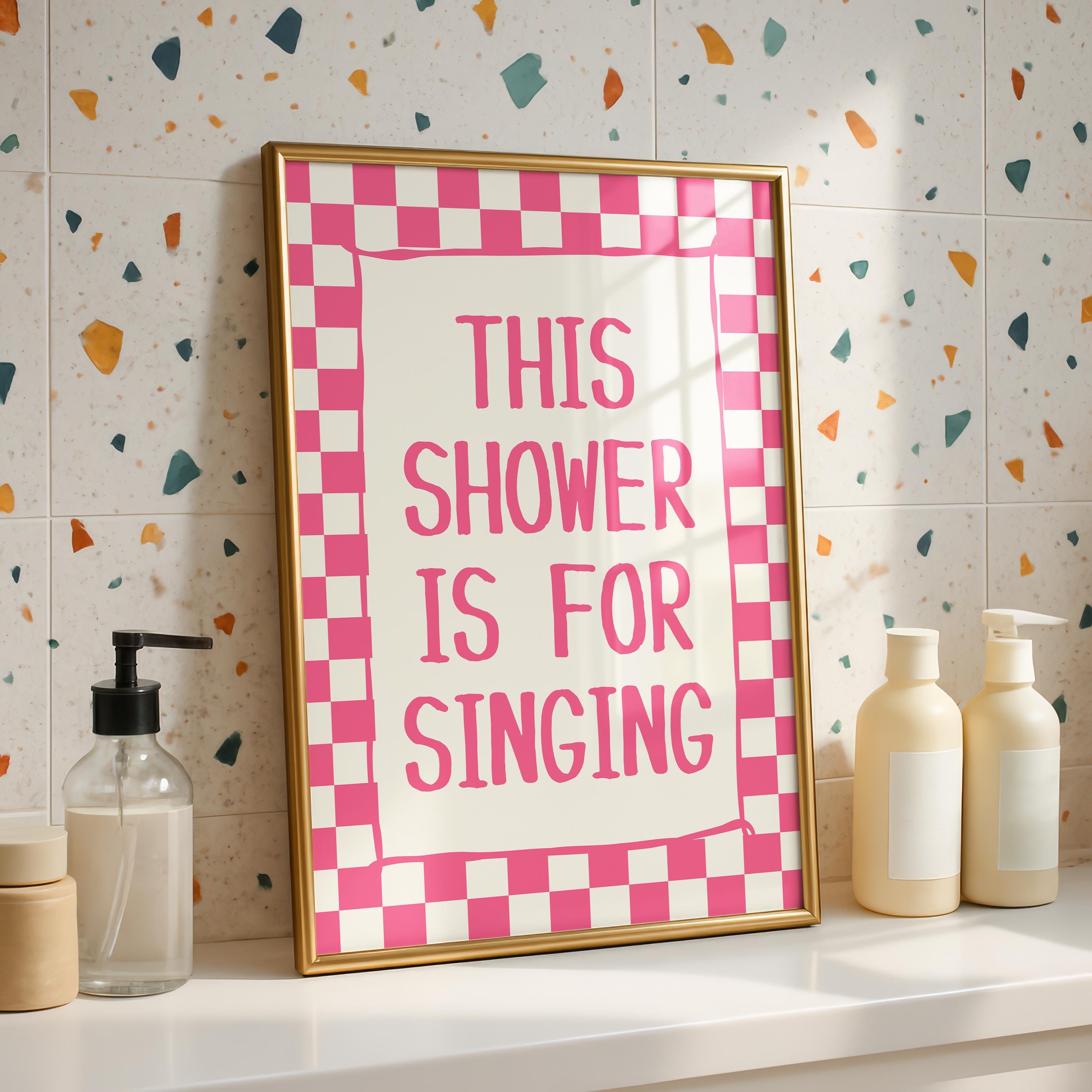 Funny Bathroom Wall Art Set of 6, Pink Restroom Prints, Quirky Toilet Posters, Cute Bathroom Decor, Playful Shower Karaoke Printable Bundle
