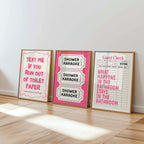 Funny Bathroom Wall Art Set of 6, Pink Restroom Prints, Quirky Toilet Posters, Cute Bathroom Decor, Playful Shower Karaoke Printable Bundle