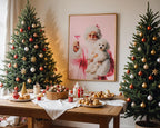 Funny Pink Santa Wall Art Set of 3, Cool Christmas Posters, Trendy Holiday Decor, Cute Dog Santa Print, Dorm Room Christmas Bundle DIGITAL