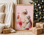 Funny Pink Santa Wall Art Set of 3, Cool Christmas Posters, Trendy Holiday Decor, Cute Dog Santa Print, Dorm Room Christmas Bundle DIGITAL