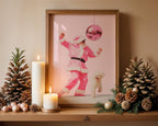 Funny Pink Santa Wall Art, Disco Christmas Poster, Cool Holiday Printable, Cute Dog Santa Print, Trendy Dorm Room Xmas Decor DIGITAL