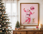Funny Pink Santa Wall Art, Disco Christmas Poster, Cool Holiday Printable, Cute Dog Santa Print, Trendy Dorm Room Xmas Decor DIGITAL