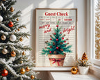 Retro Christmas Wall Art, Guest Check Holiday Print, Vintage Xmas Tree Poster, Merry and Bright Kitchen Decor Festive Home Printable DIGITAL