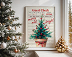 Retro Christmas Wall Art, Guest Check Holiday Print, Vintage Xmas Tree Poster, Merry and Bright Kitchen Decor Festive Home Printable DIGITAL