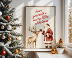 Vintage Christmas Wall Art, Santa Claus Reindeer Print Retro Holiday Poster Merry Little Christmas Decoration Festive Home Gift DIGITAL