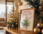 Retro Christmas Wall Art, Pink Guest Check Holiday Print, Vintage Xmas Tree Poster, Merry and Bright Kitchen Decor Festive Home Printable