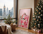 Trendy Pink Santa Claus Wall Art, Funny Christmas Printable with Dog, Retro Holiday Decor, Cool Bubblegum Santa Poster DIGITAL DOWNLOAD