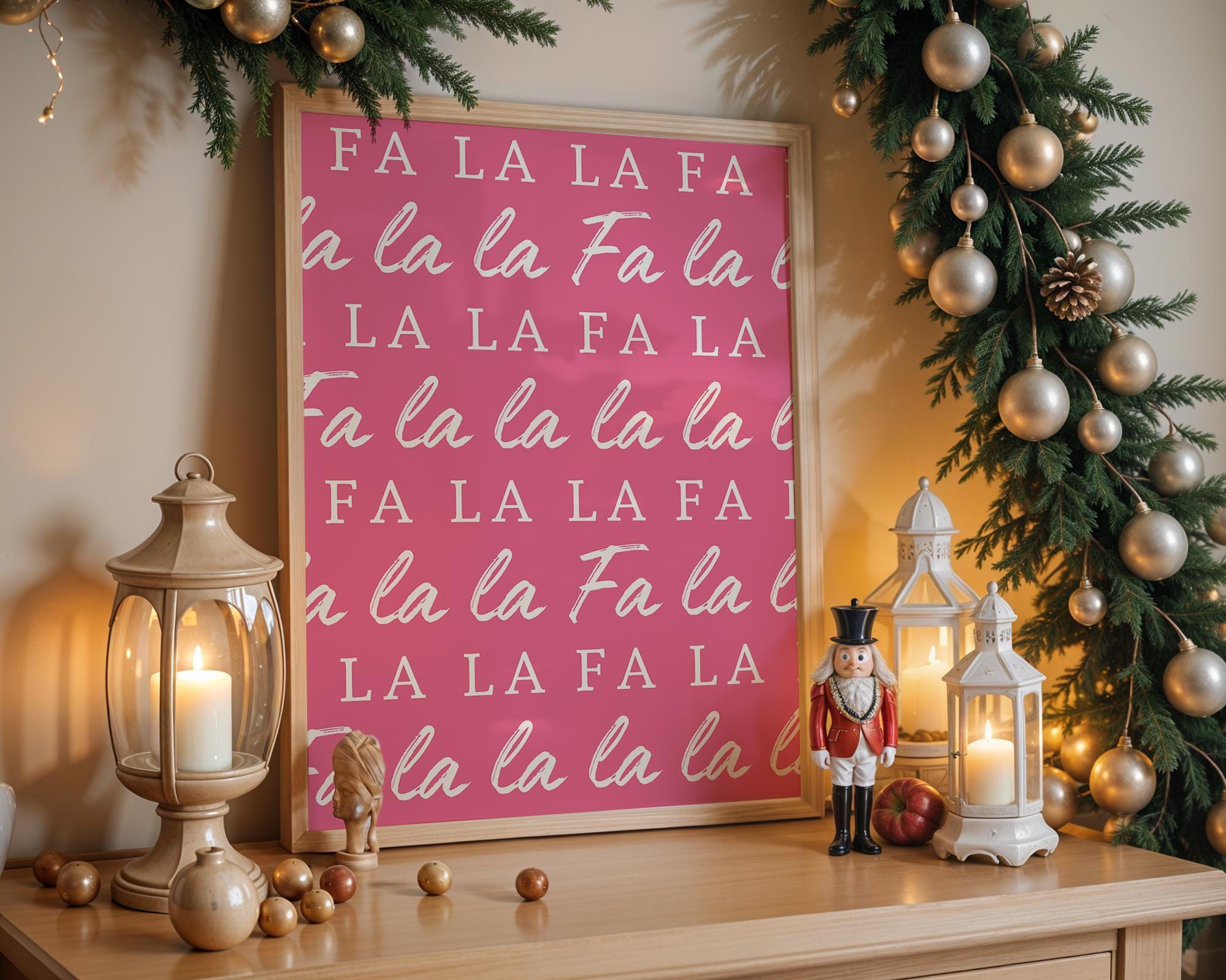 Fa La La Christmas Wall Art, Pink Holiday Printable, Modern Xmas Typography Poster, Festive Holiday Decor, Cute Merry Christmas DIGITAL
