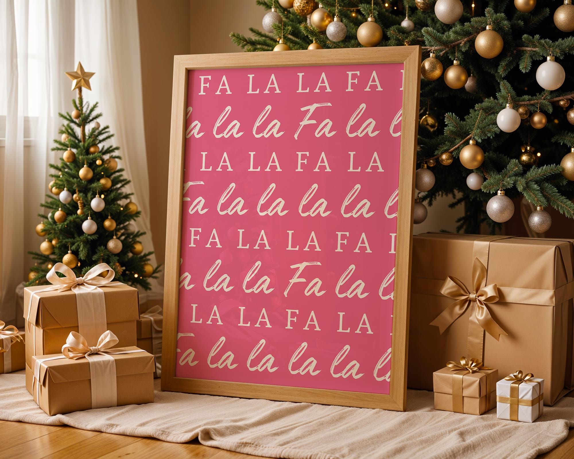 Fa La La Christmas Wall Art, Pink Holiday Printable, Modern Xmas Typography Poster, Festive Holiday Decor, Cute Merry Christmas DIGITAL