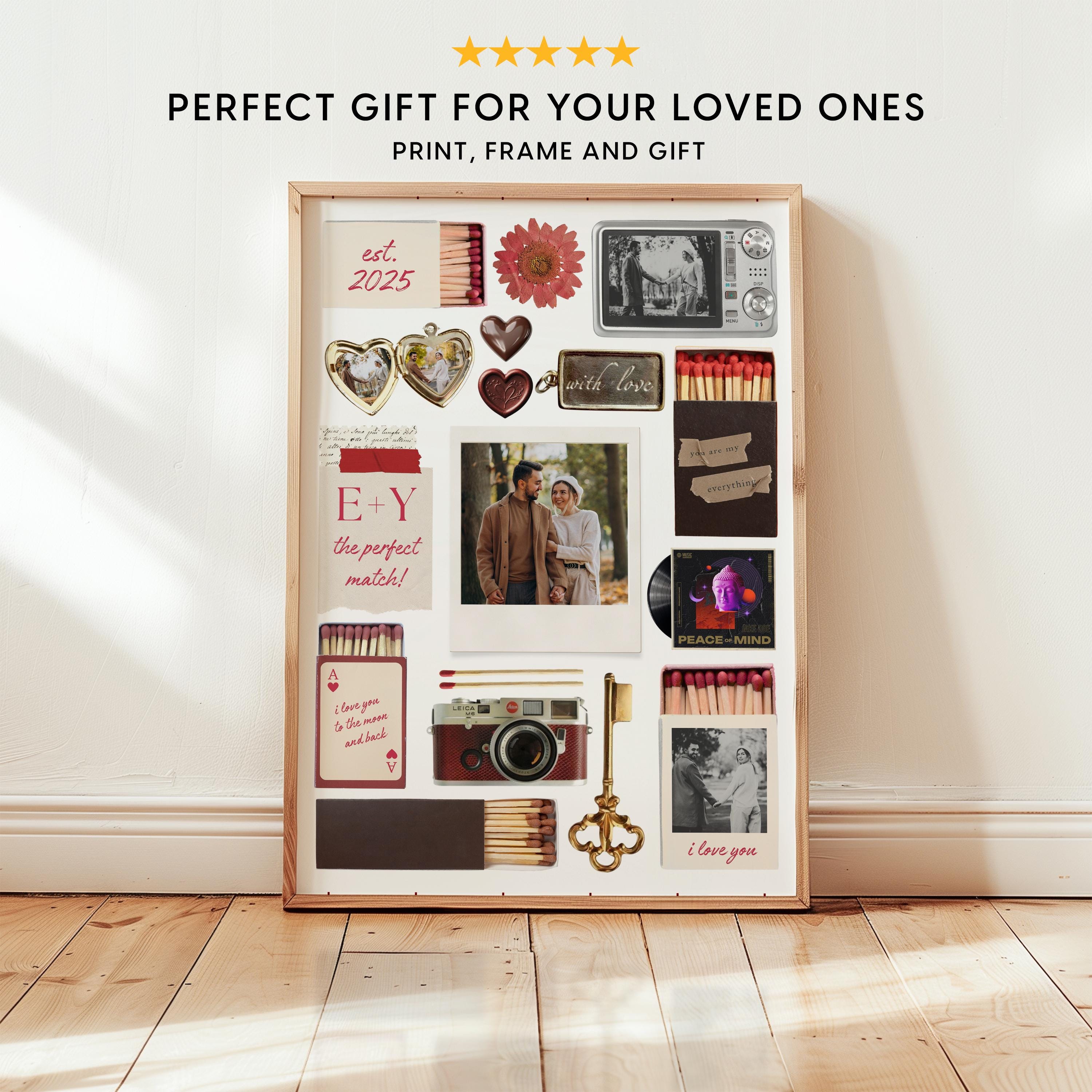 Editable Canva Template Matchbox Poster, Personalized Photo Collage Wall Art, Custom Anniversary Gift for Couples Wedding Engagement DIGITAL