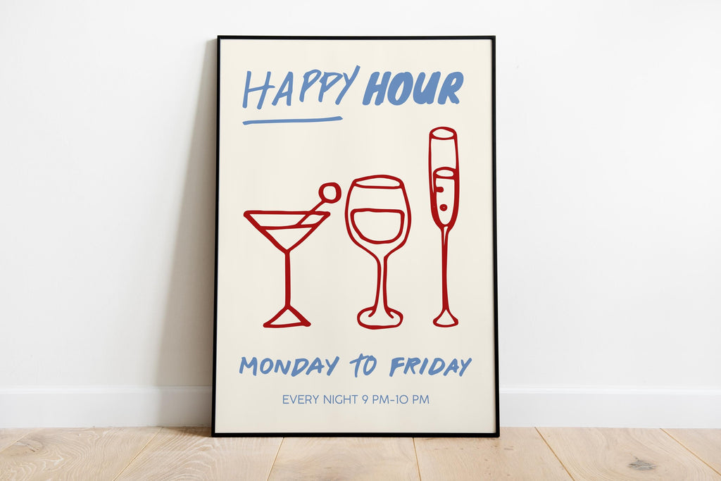 Wine Bar Wall Art Print, Happy Hour Poster, Cocktail Glass Decor, Cheers Cin Cin Printable Kitchen Dining Room Drink Quote Artwork DIGITAL