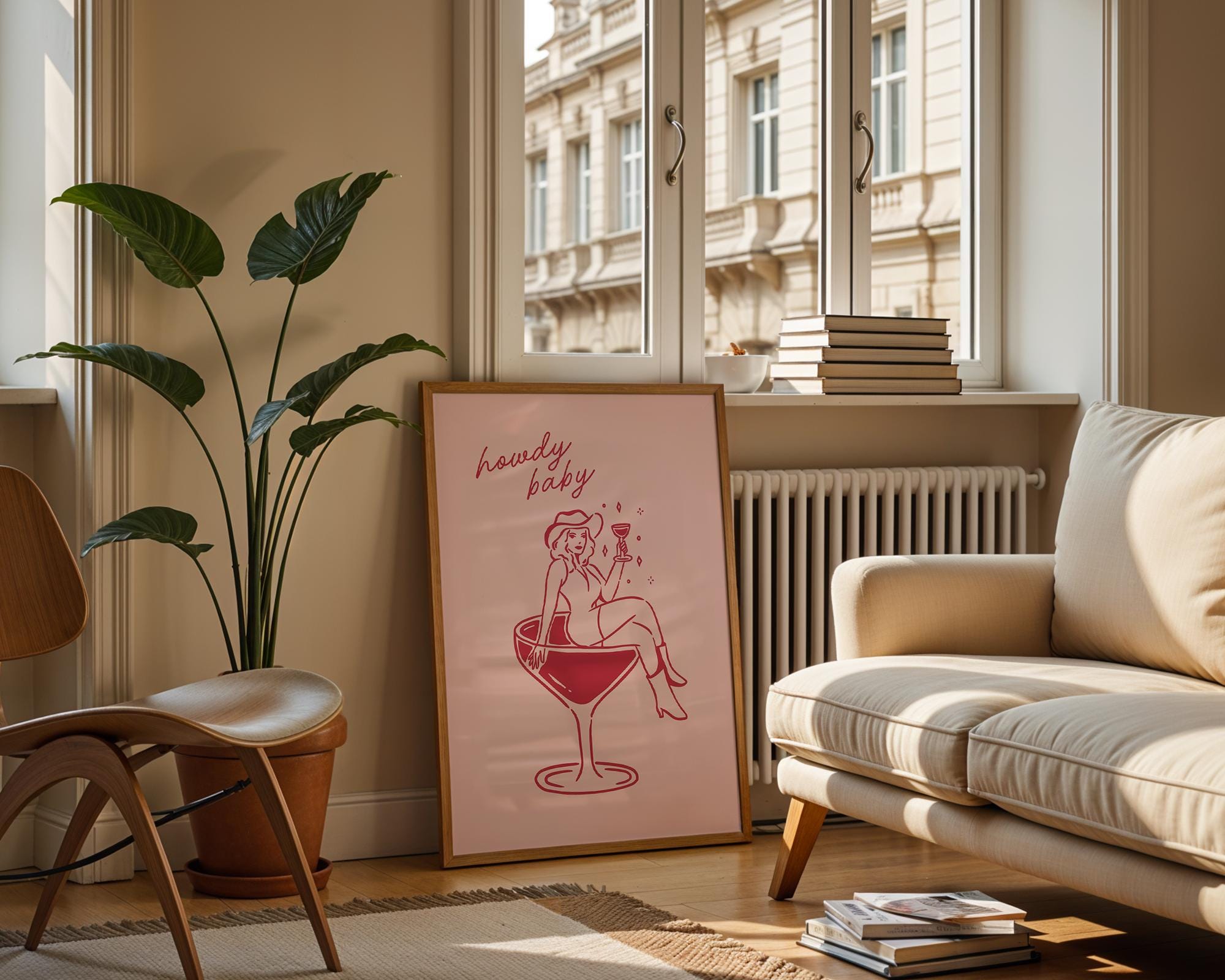 Howdy Baby Western Wall Art, Retro Cowgirl Cocktail Poster, Funny Bar Cart Decor, Pink Digital Print, Preppy Coquette Dorm Room Aesthetic