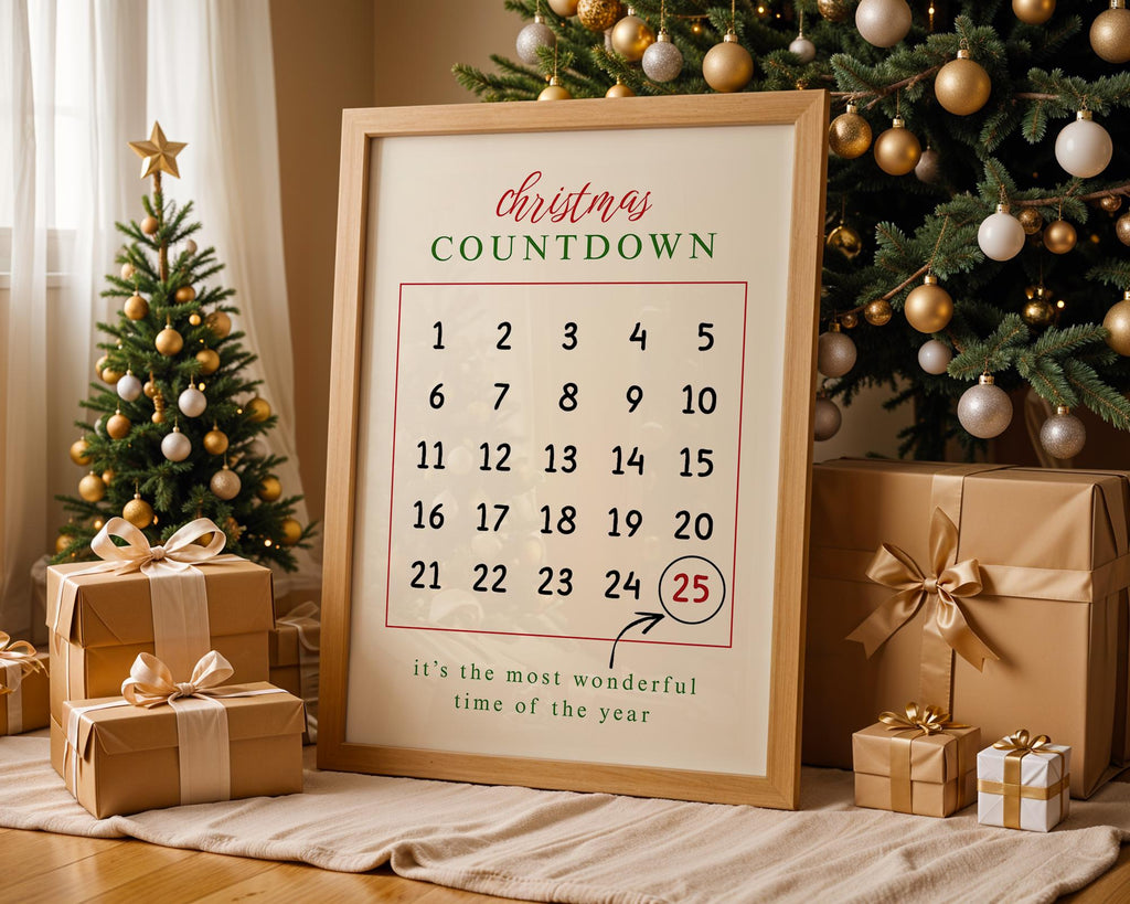 Christmas Countdown Wall Art, Holiday Calendar Printable, Festive Advent Poster, Modern Xmas Wall Decor, Winter Christmas Decoration DIGITAL