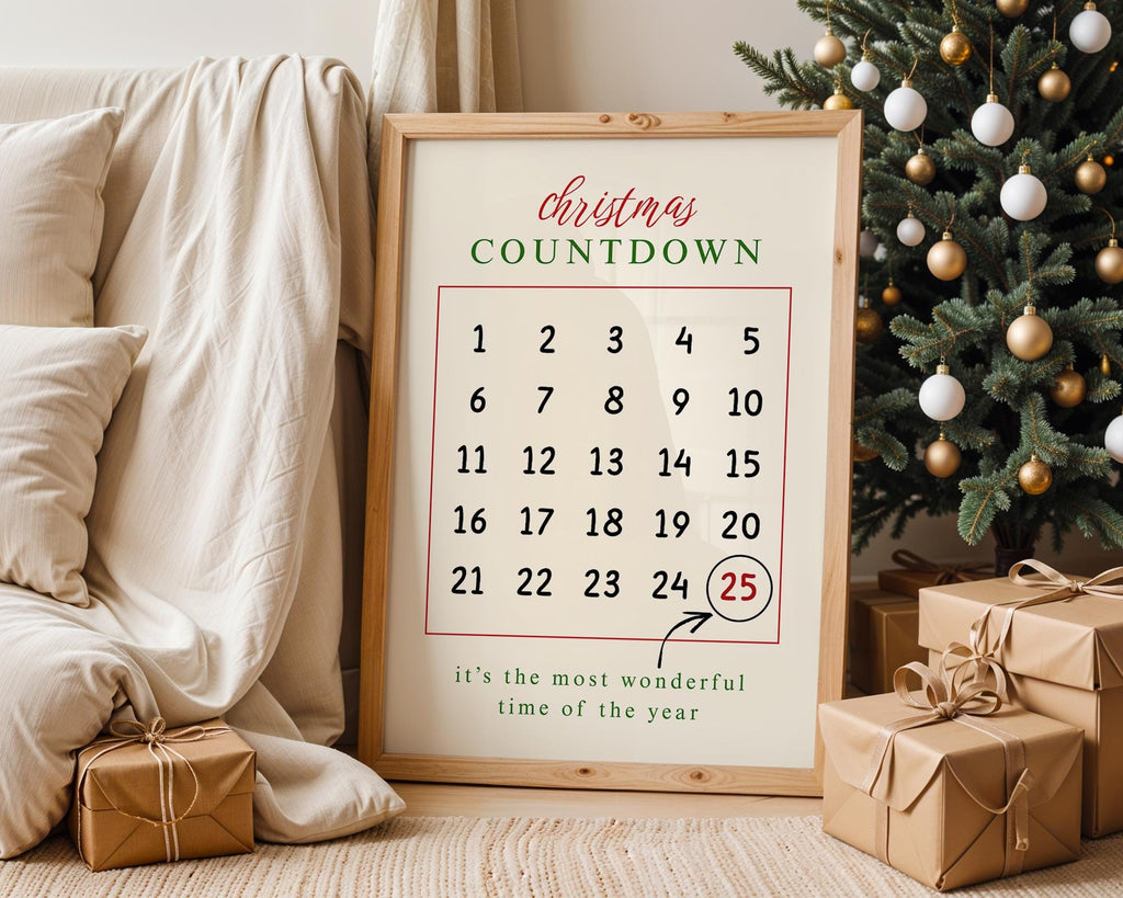 Christmas Countdown Wall Art, Holiday Calendar Printable, Festive Advent Poster, Modern Xmas Wall Decor, Winter Christmas Decoration DIGITAL